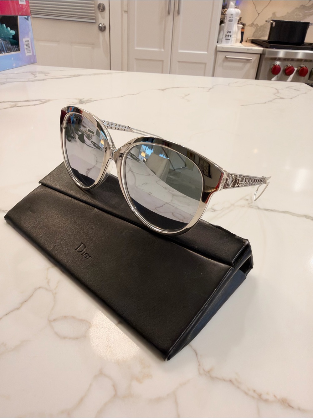 Dior Clear Frame Silver Mirrored Cat-Eye Sunglasses